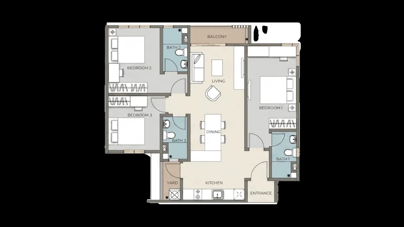 Type C floor plan — 956 sqft